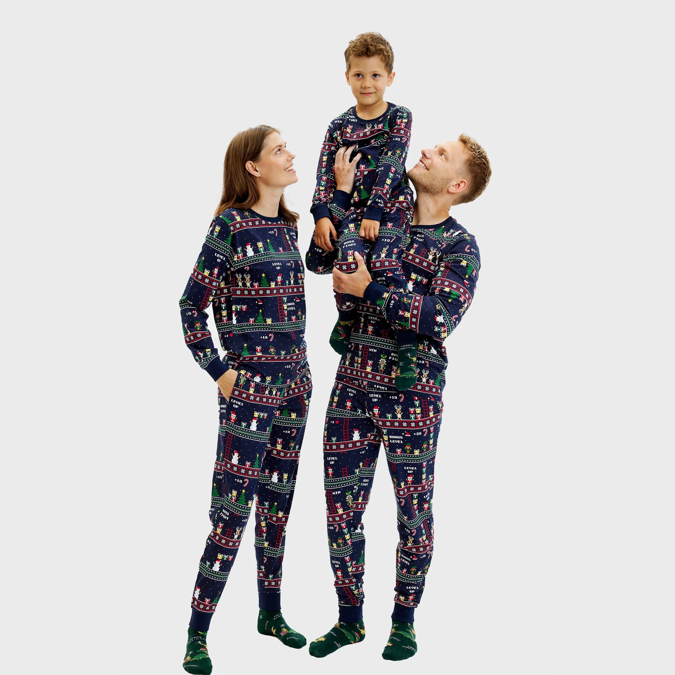 Vintage gamer kerstpyjama voor dames in blauw